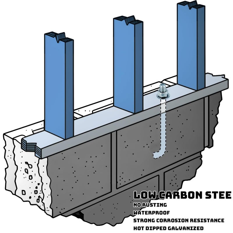 Yaocom 10 Pcs J Bolt Galvanized Anchor Bolts Galvanized Concrete Fastener Concrete Cement Post Anchor with Nuts and Washers for Foundation Wall Hardware Brick Projects, Gray(1/2-13 x 8) - Image 4